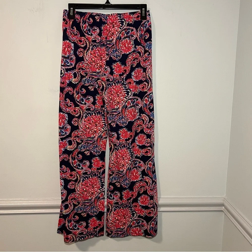 Lilly Pulitzer Navy & Coral Paisley Lorena Breezy Palazzo Lounge Pants Size XL